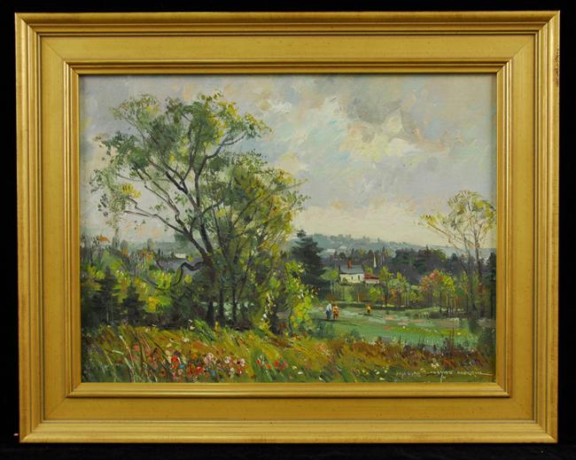 Appraisal: WAYNE MORRELL American b LANDSCAPE WITH FIGURES IN A MEADOW