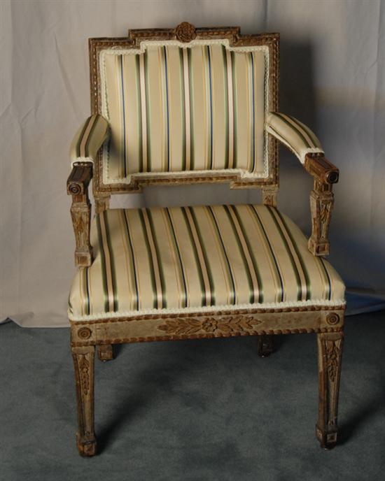 Appraisal: A th C French Louis XV Fauteuil steeped crestrail padded