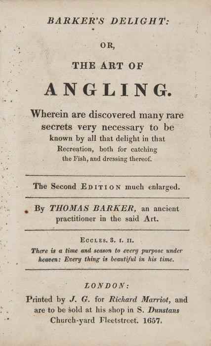 Appraisal: Barker Thomas Barker's Delight or The Art of Angling The