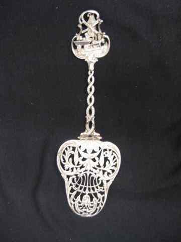 Appraisal: Dutch Sterling Silver Pie Server elaborate openwork with serpent handle