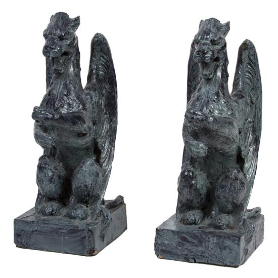 Appraisal: Sale Lot A Pair of Patinated Ceramic Winged Gryphons Height