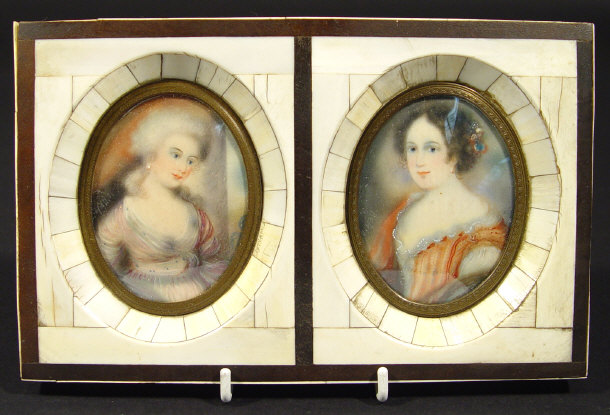 Appraisal: Two pairs of oval portrait miniatures of young women in