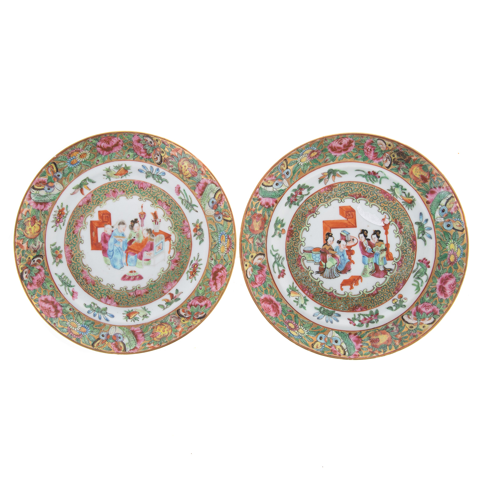 Appraisal: A PAIR CHINESE EXPORT ROSE MANDARIN PLATES Circa fruit and