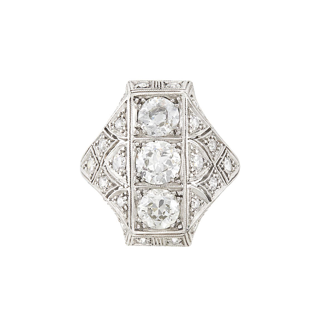 Appraisal: Platinum and Diamond Ring old European-cut diamonds ap cts single-cut