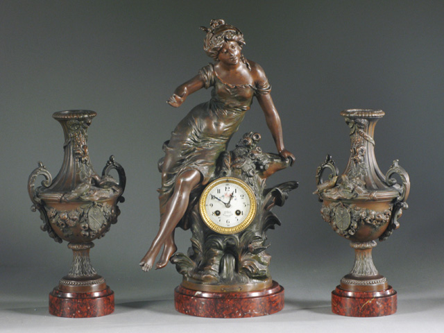 Appraisal: THREE-PIECE CLOCK SET Japy Freres Co Paris c the set