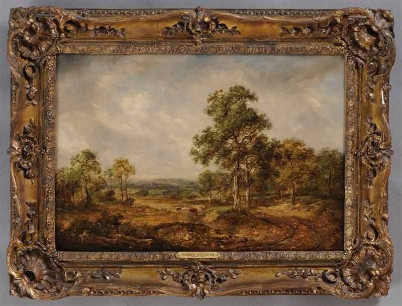 Appraisal: ATTRIBUTED TO PATRICK NASMYTH COUNTRY LANDSCAPE WITH COWS Oil on