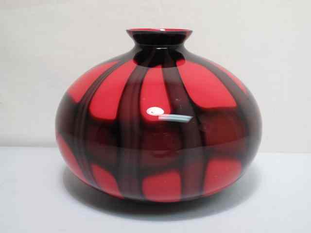 Appraisal: Kralik art glass vase red cased in clear glass with