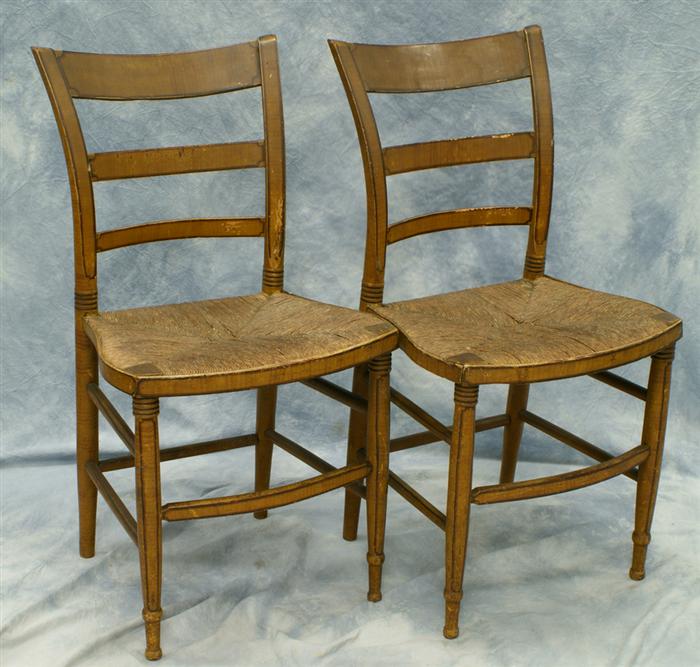 Appraisal: paint decorated -slat ladder back chairs with rush seat some