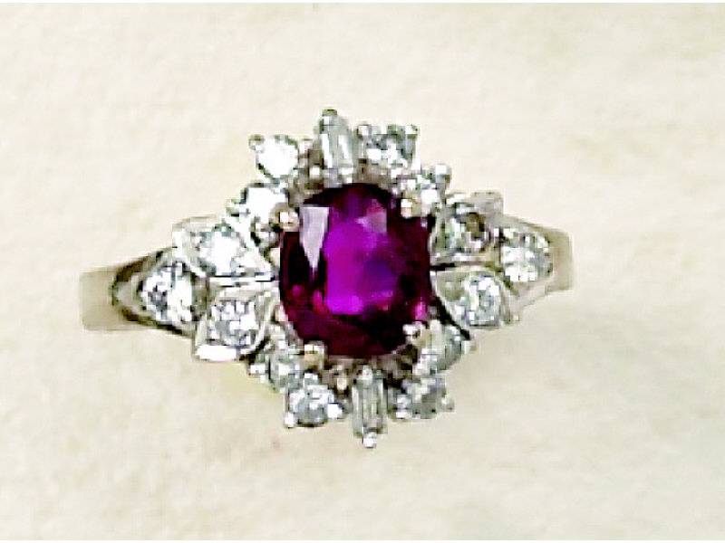 Appraisal: RUBY AND DIAMOND RING k white gold ring with one