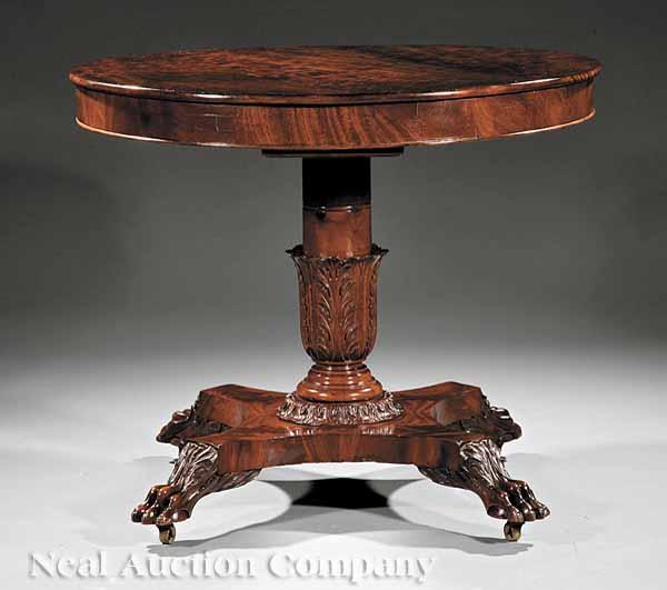 Appraisal: An American Classical Figured Mahogany Center Table early th c