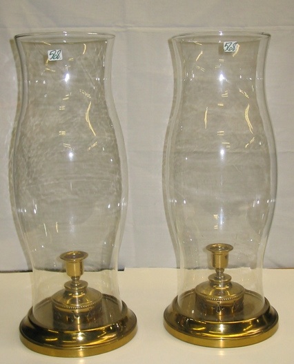 Appraisal: PAIR OF DECORATIVE HURRICANE CANDLE LAMPS Each lamp with brass