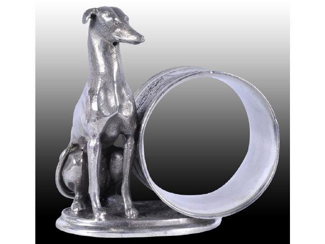 Appraisal: Large Greyhound Seated Along Figural Napkin Ring Description Raised oval