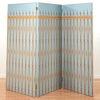 Appraisal: Decorator Trompe l'oeil three-panel screen th c American Neo-Classical bronze-work