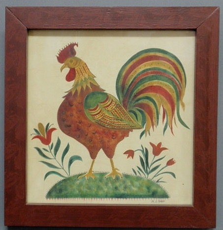 Appraisal: Colorful theorem on velvet of a standing rooster signed M