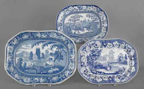 Appraisal: Three Staffordshire English scenery platters th c largest - l