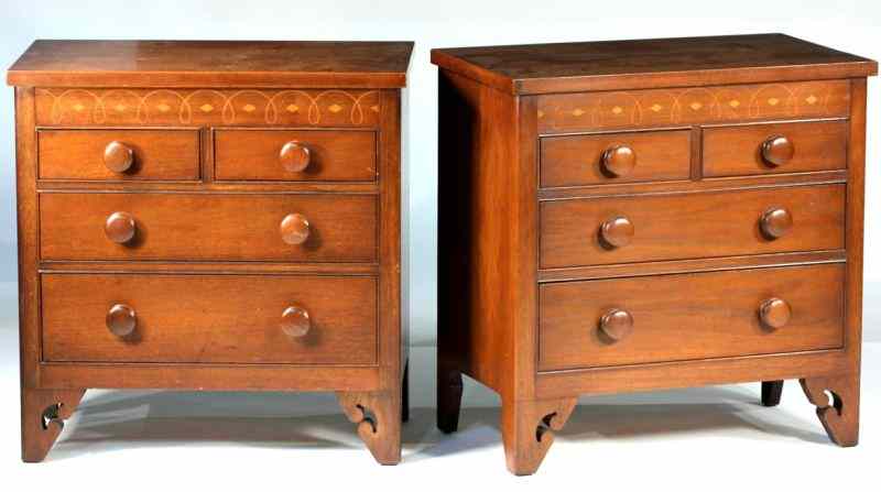 Appraisal: Pair of Inlaid Mahogany Miniature Chests th century by Drexel