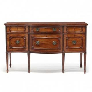 Appraisal: Regency Mahogany Serpentine Sideboard early th century mahogany veneers oak