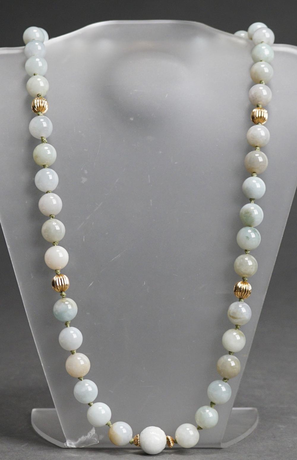 Appraisal: -Karat Yellow-Gold and Jade Bead Necklace Beads measuring approx to