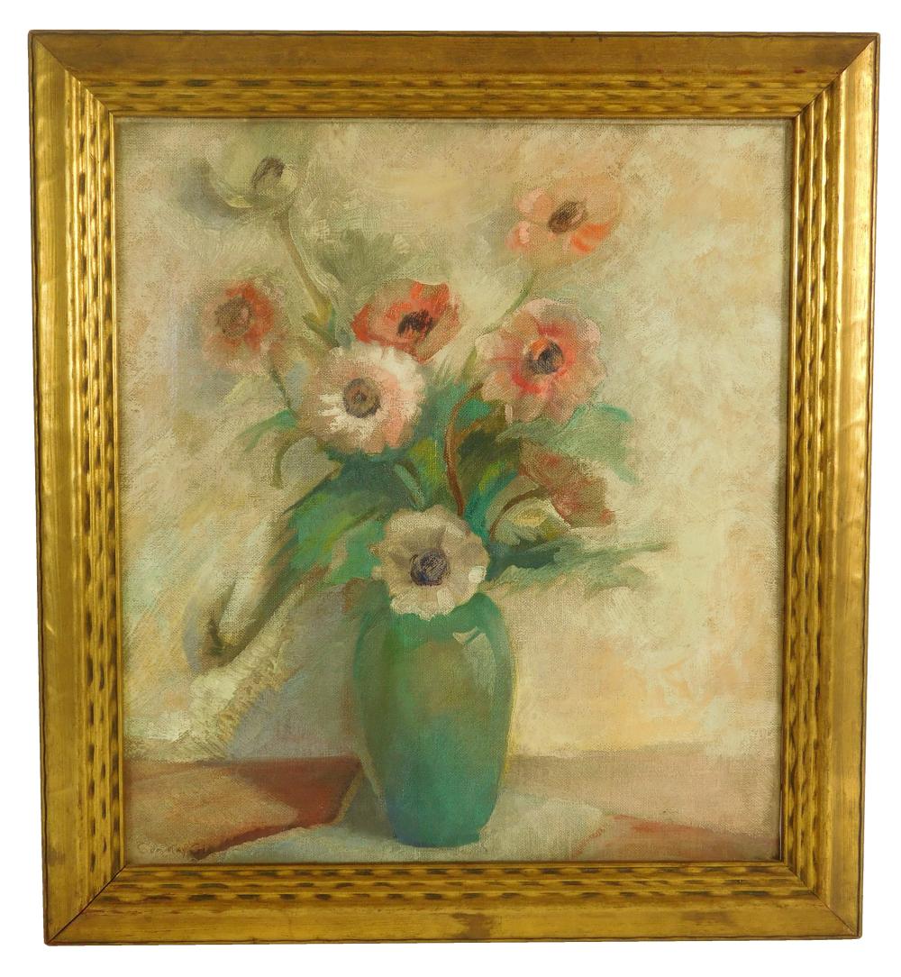 Appraisal: Sue May Gill American - oil on canvas depicts floral