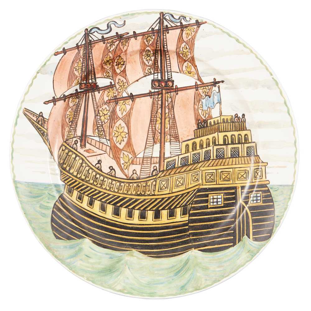 Appraisal: JOHN PEARSON - ARTS CRAFTS GALLEON CHARGER painted earthenware painted