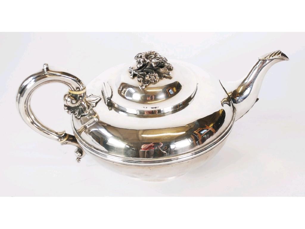 Appraisal: VICTORIAN TEA POT CIRCULAR AND SQUAT with floral finial and