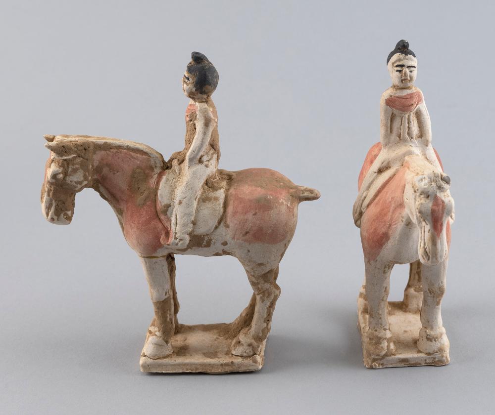 Appraisal: PAIR OF MINIATURE CHINESE PORCELAIN HORSE AND RIDER FIGURES HAN