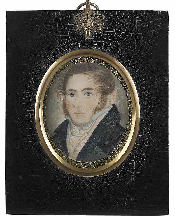 Appraisal: Miniature watercolor on paper portrait of a gentleman ca x