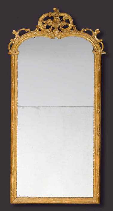 Appraisal: PIERCED AND CARVED GILTWOOD MIRROR Louis XV J F FUNK