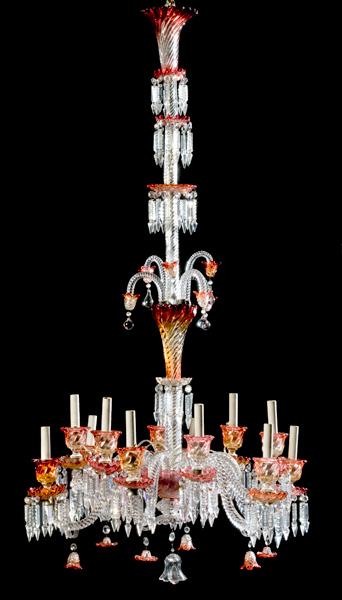 Appraisal: MONUMENTAL BACCARAT ROSE TIENTE CHANDELIER French early th century Twelve