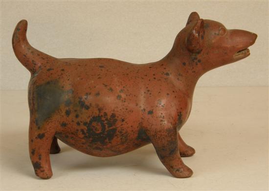 Appraisal: Antique Peruvian red clay pot bellied dog probably Moche pottery