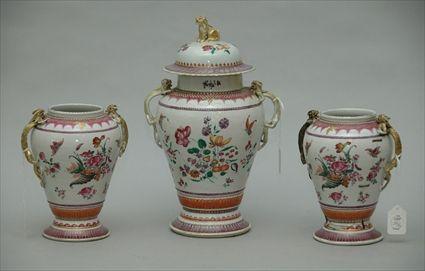 Appraisal: Samson's Famille Rose-Style Porcelain Assembled Three-Piece Garniture