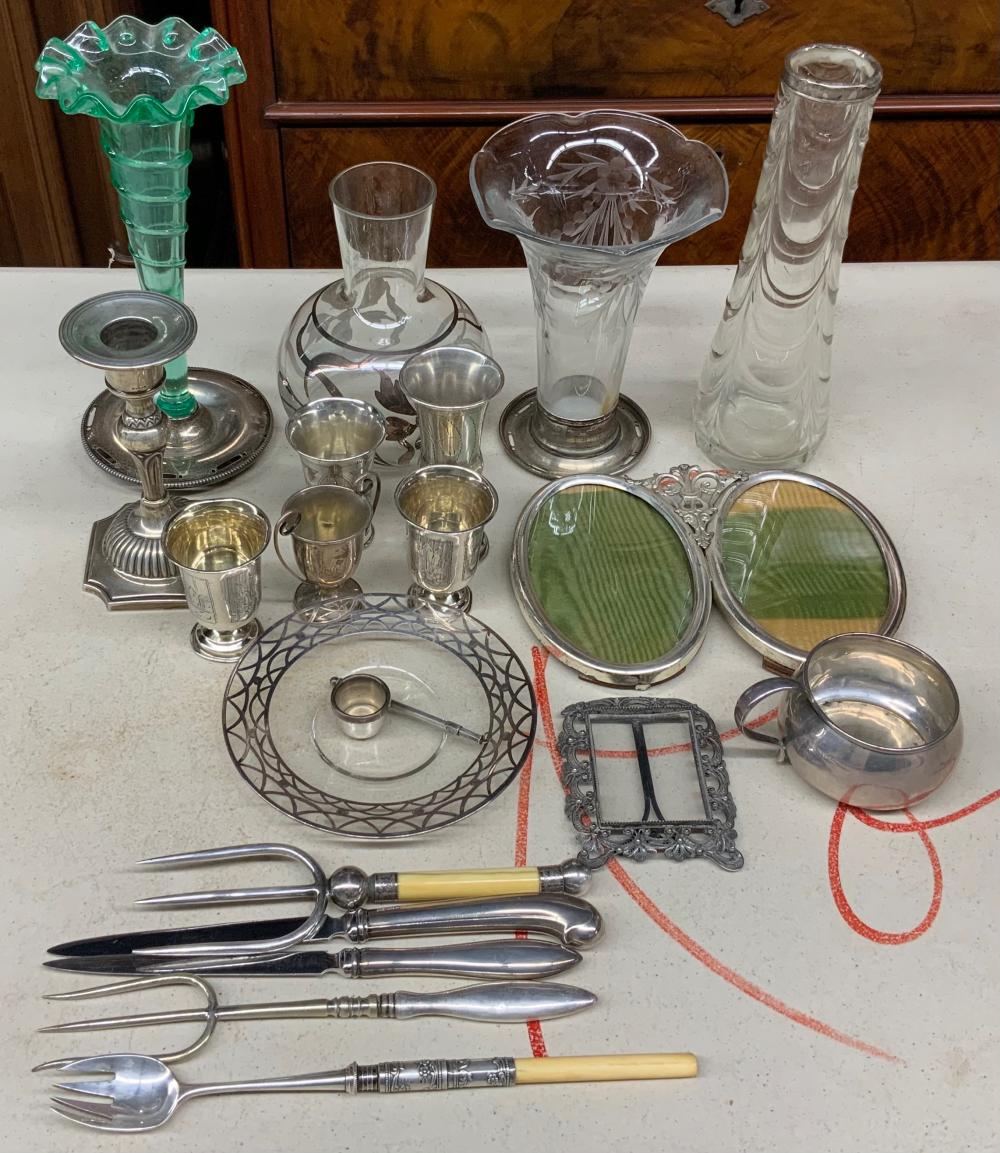 Appraisal: Collection of Silver Overlaid Glass Silver and Silverplate Cabinet Articles