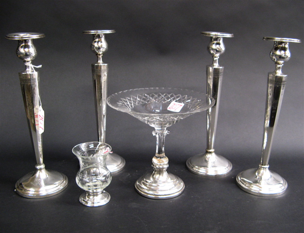 Appraisal: SIX AMERICAN STERLING TABLE ITEMS a set of candlesticks with