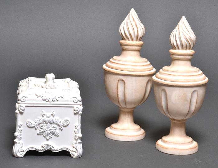 Appraisal: TWO URN SHAPED CONTAINERS AND A COVERED JEWELLERY BOX