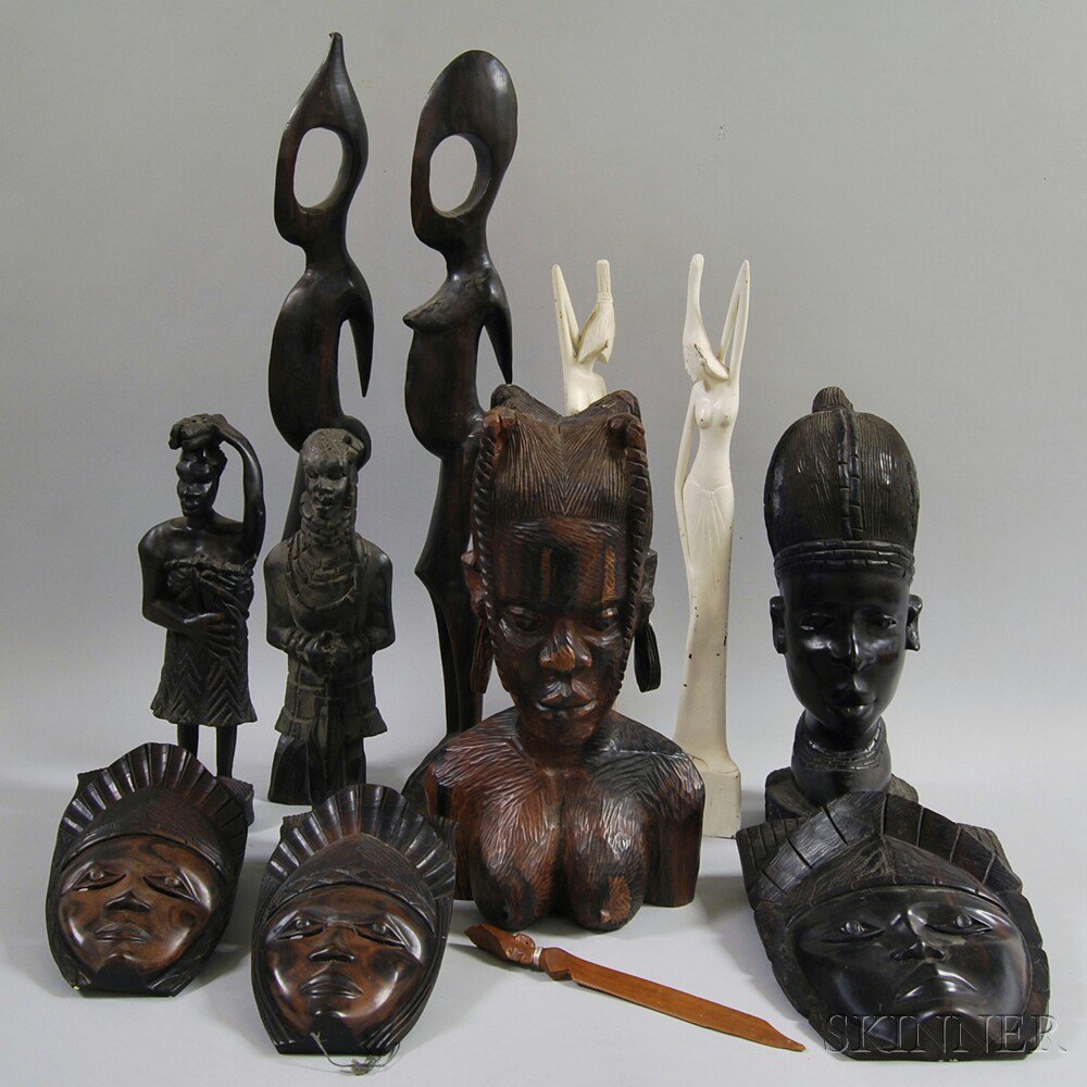 Appraisal: Twelve Assorted African and Asian Carvings and Tourist Items including