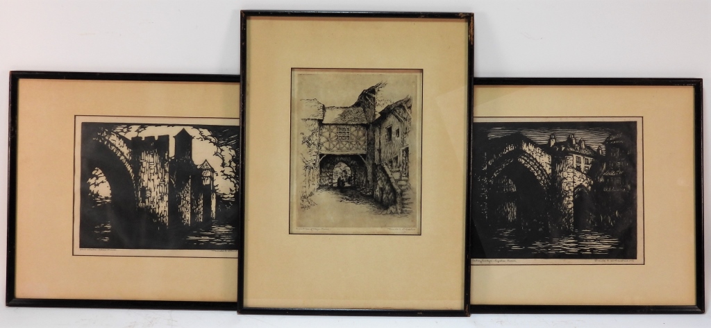 Appraisal: DONALD WITHERSTINE ARCHITECTURAL WOODCUT PRINTS Massachusetts - Includes Pont Valentre