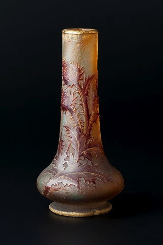 Appraisal: Daum of Nancy'Chardons' vase circa - enamelled and acid etched