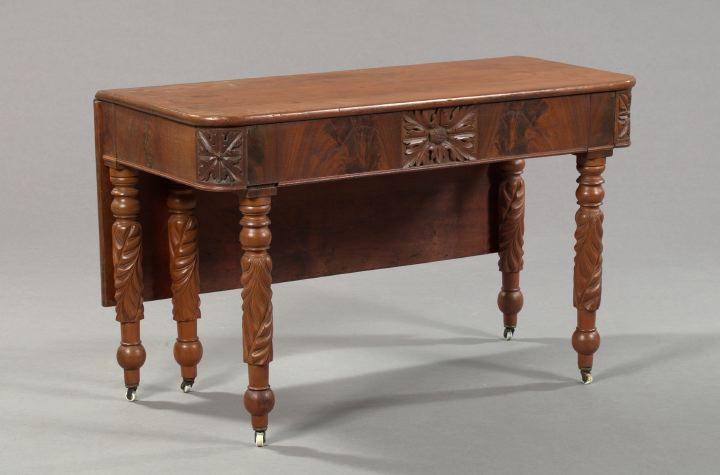 Appraisal: American Late Classical Cherry and Figured Mahogany Drop-Leaf Console Table