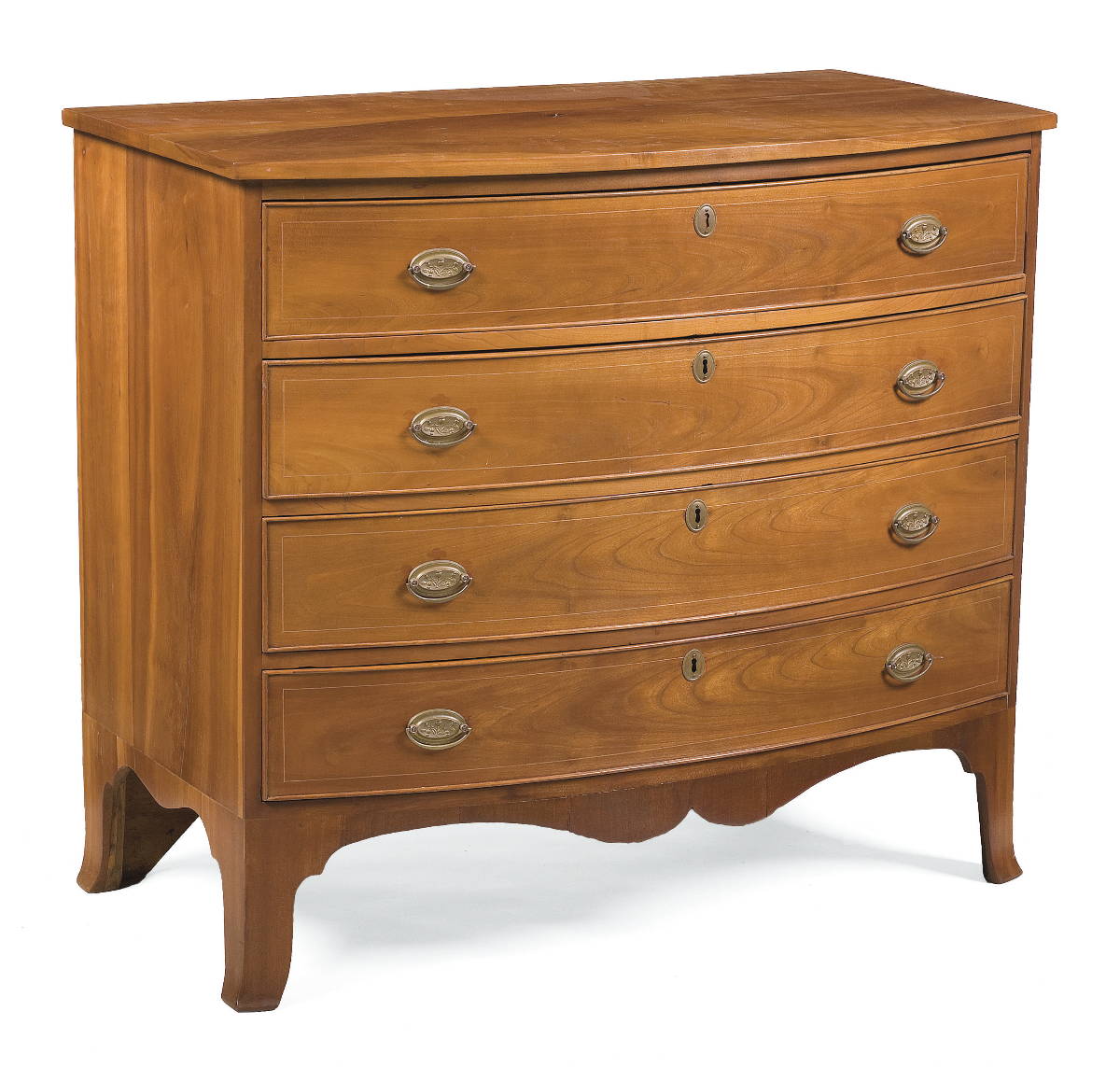 Appraisal: NEW ENGLAND HEPPLEWHITE INLAID CHERRY BOWFRONT CHEST OF DRAWERS Height