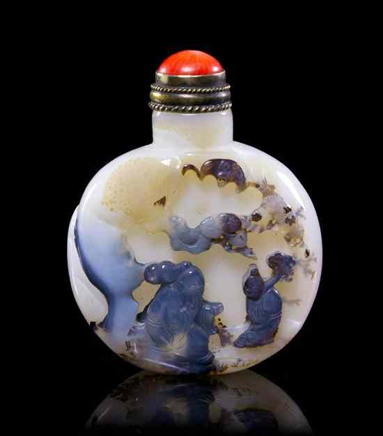 Appraisal: A Lavender and White Jade Snuff Bottle of flattened flask