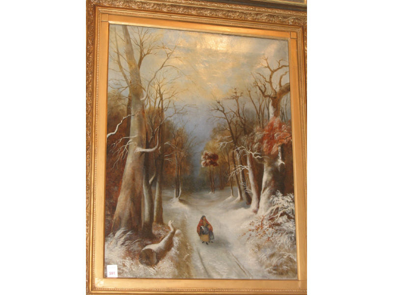 Appraisal: ELLA CONTINENTAL SCHOOL TH CENTURY Wintry landscape with figure on