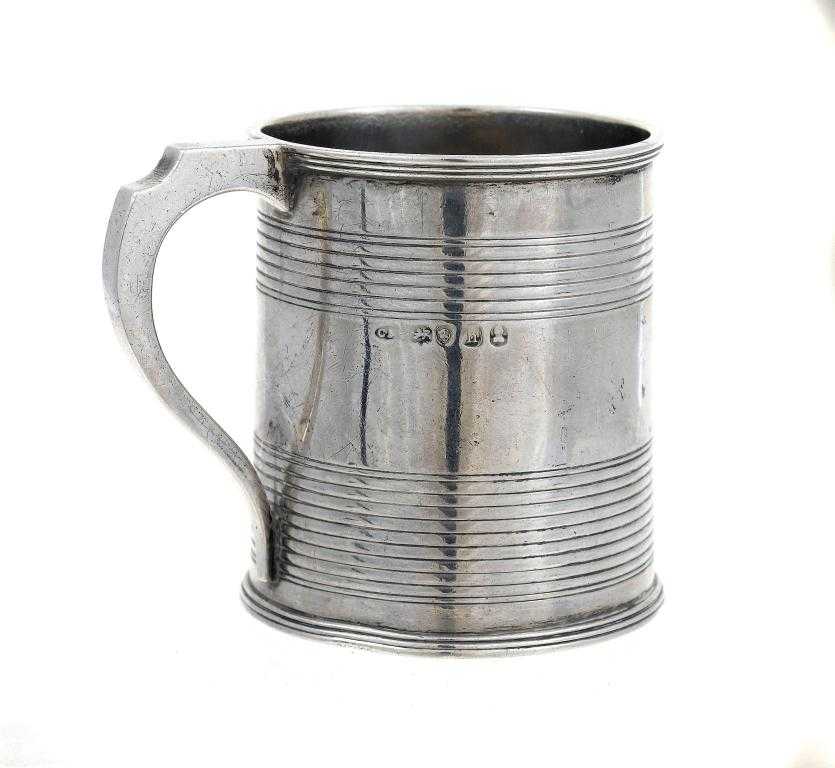 Appraisal: A GEORGE IV CHRISTENING MUG of can form with reeded