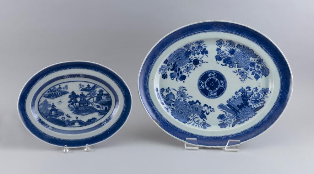 Appraisal: TWO CHINESE EXPORT BLUE AND WHITE PORCELAIN OVAL PLATTERS TH