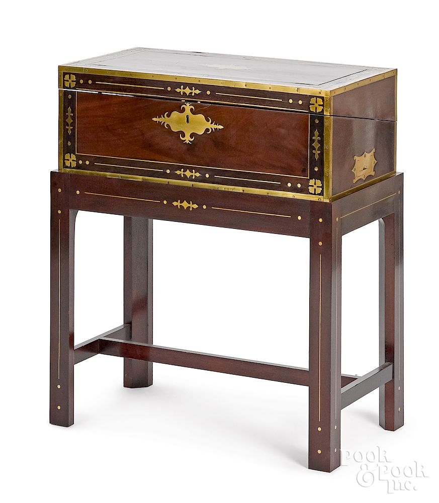 Appraisal: English mahogany and rosewood campaign desk Exclusive on Bidsquare English