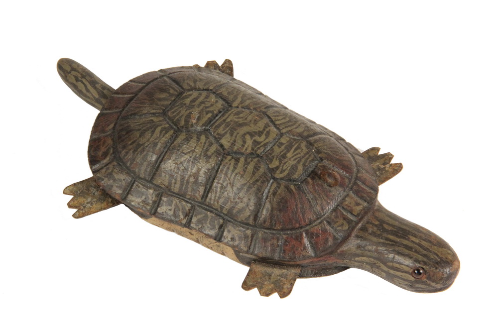 Appraisal: TURTLE FISHING DECOY - Rare Folk Art Painted Wood Turtle