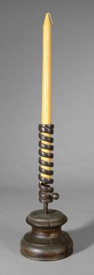 Appraisal: Adjustable wrought iron candlestick spiral shaft with movable candle socket