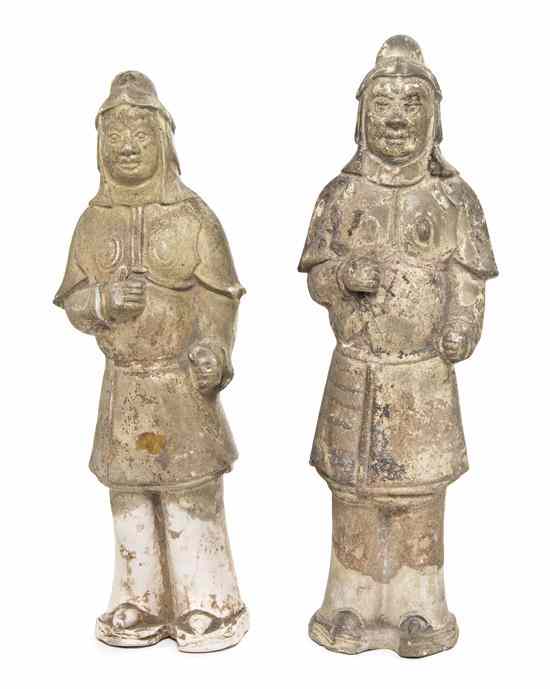 Appraisal: A Pair of Chinese Straw-Glazed Models of Soldiers likely Tang