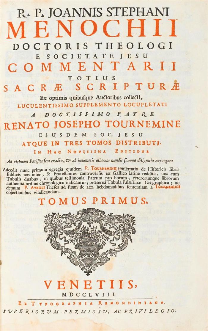 Appraisal: THEOLOGY RELIGION - Menochius Joannus Stephanus Commentarii totius sacrae scripturae