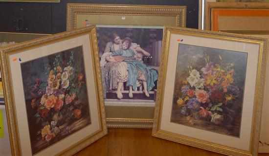 Appraisal: THREE FRAMED REPRODUCTION PRINTS IN DECORATIVE GOLD FRAMES INCLUDING PAIR