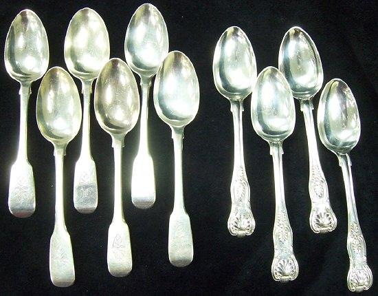 Appraisal: A matched set of six Georgian fiddle pattern dessert spoons